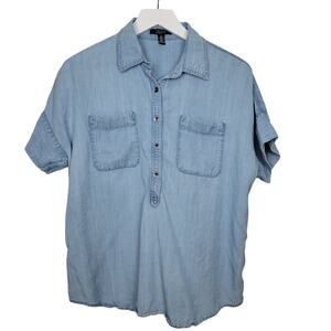 Tencel Lyocell Canadian Tuxedo Chambray Pullover Shirt - Size M
